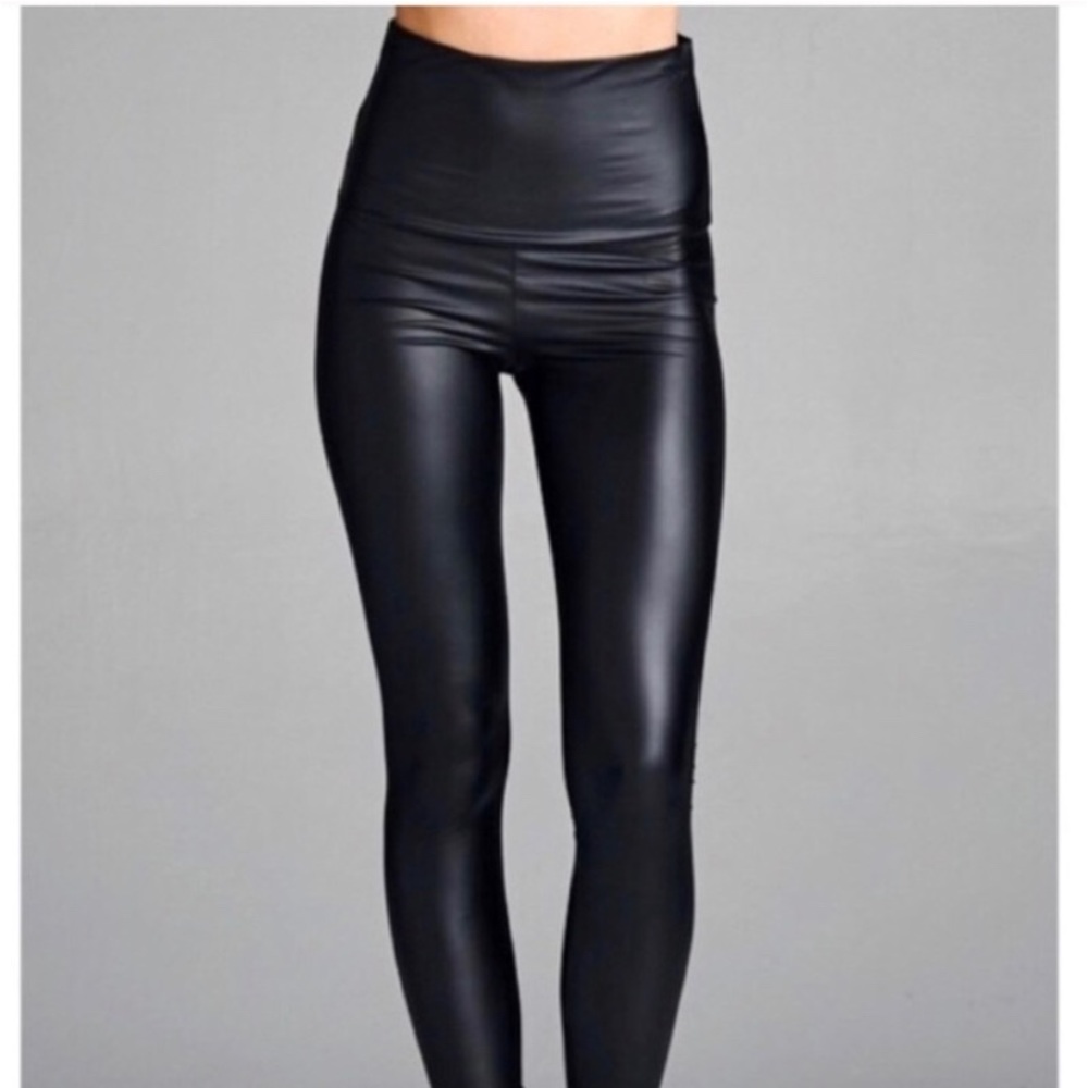 High Waisted Vegan Leather Leggings - Size Large